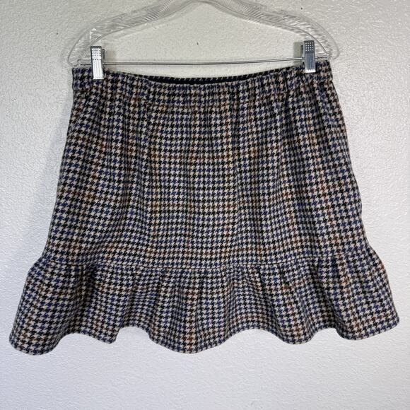 J Crew Skirt Womens 14 Houndstooth Wool Ruffle Hem Pockets Preppy Mini Academia - Picture 2 of 10
